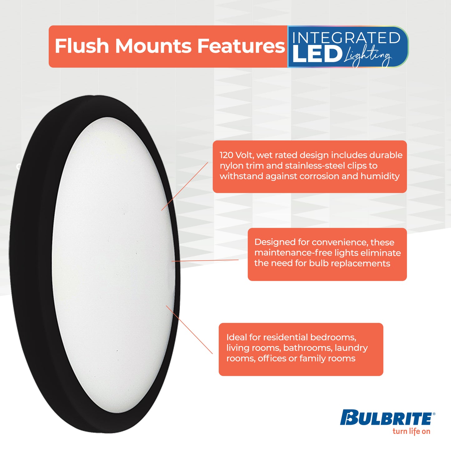 Bulbrite 773605 7 in.Round 10.3-Watt 3000K LED Flush Mount Light, 1150 Lumens, Black