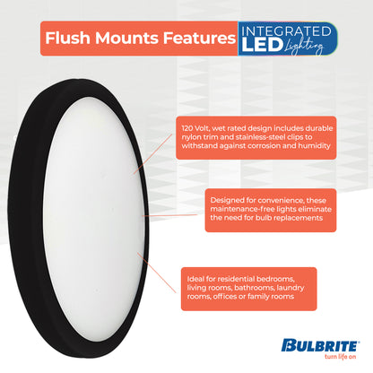 Bulbrite 773605 7 in.Round 10.3-Watt 3000K LED Flush Mount Light, 1150 Lumens, Black