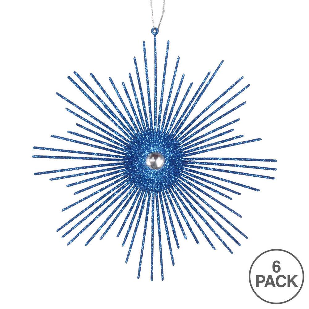 Vickerman 6.5" Blue Snowflake Burst Glitter Christmas Ornament 6 per Bag