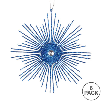 Vickerman 6.5" Blue Snowflake Burst Glitter Christmas Ornament 6 per Bag