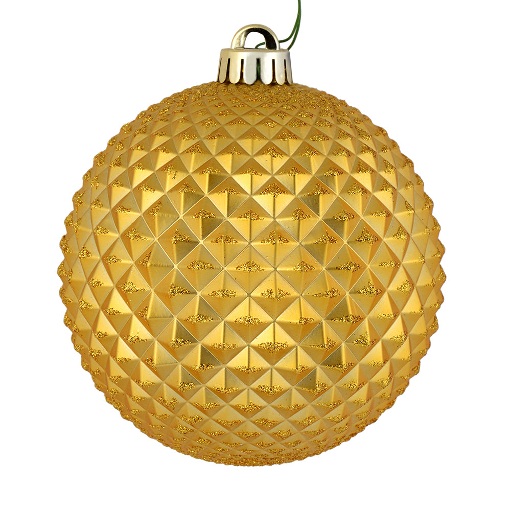 Vickerman 6" Honey Gold Durian Glitter Ball Ornament 4 per Bag