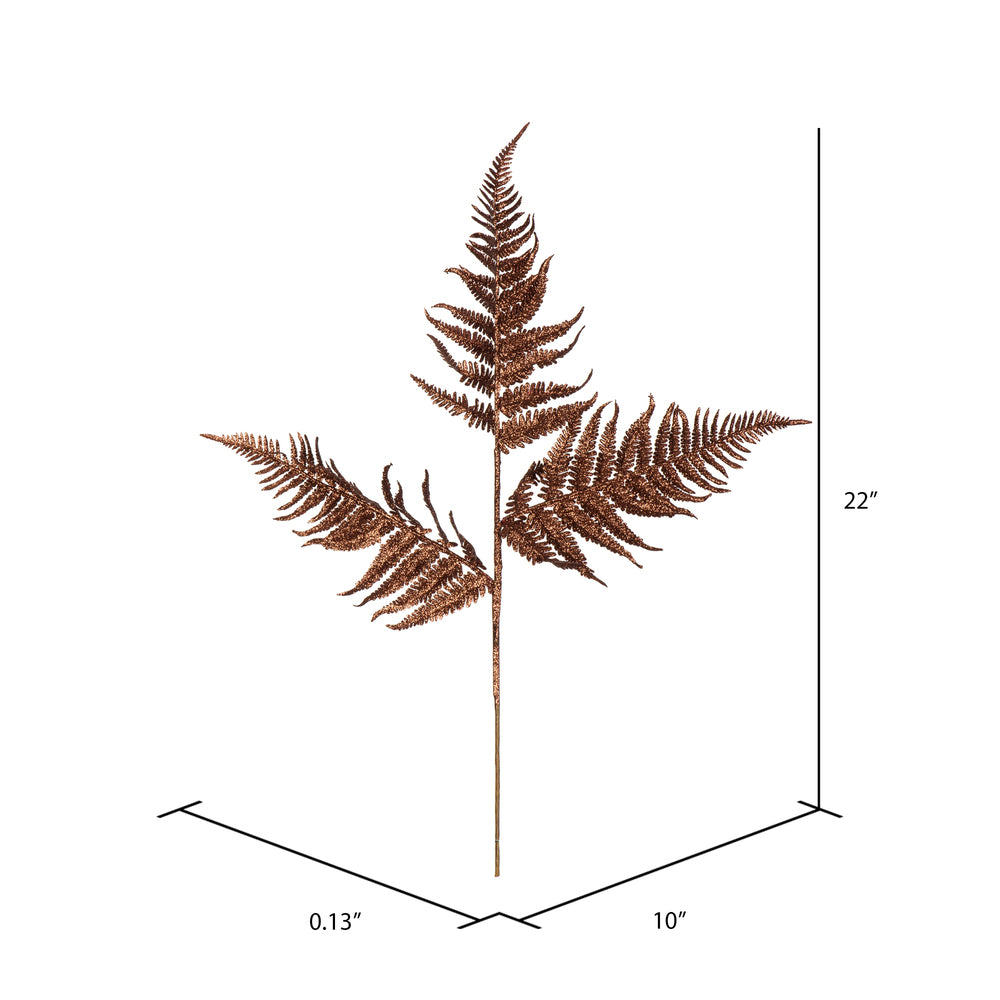 Vickerman 22" Chocolate Onoclea Glitter Fern Artificial Christmas Spray. Includes 6 sprays per pack.