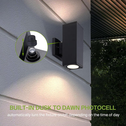 ASD Lighting LED Outdoor Wall Cylinder Square Up and Down 18W 120V 3000/4000/5000K with Photocell Black ETL