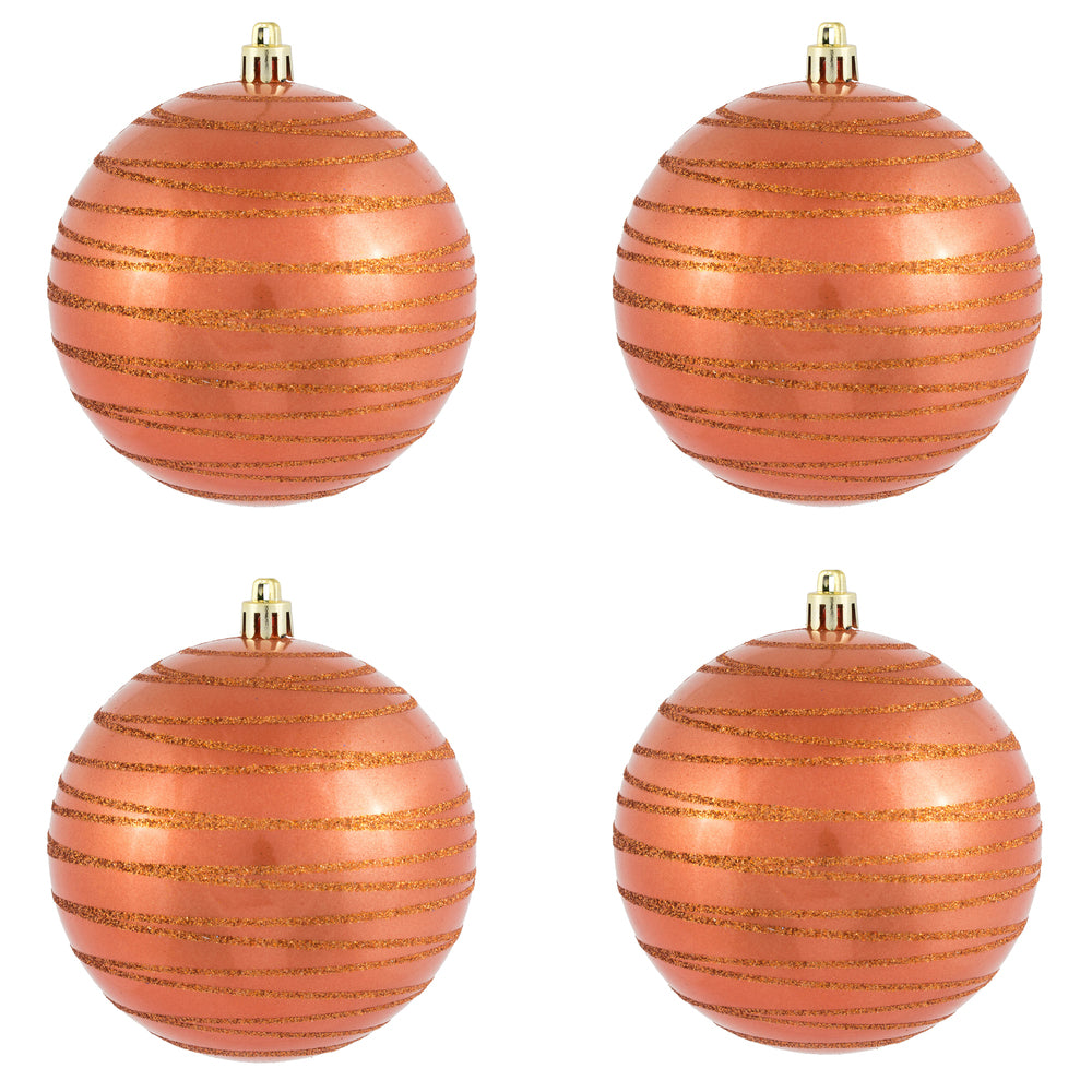 Vickerman 4" Coral Candy Finish Ball Ornament with Glitter Lines 4 per Bag