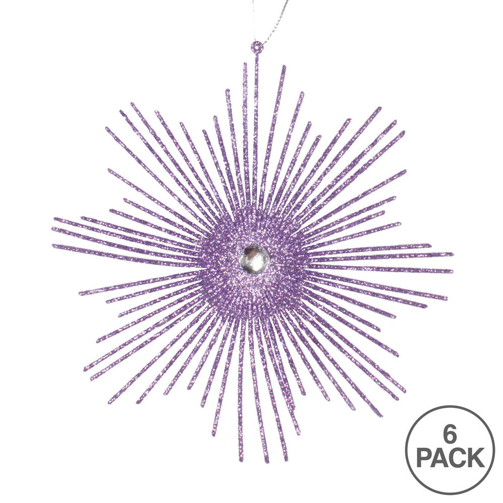 Vickerman 6.5" Lavender Snowflake Burst Glitter Christmas Ornament 6 per Bag