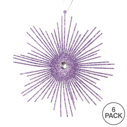 Vickerman 6.5" Lavender Snowflake Burst Glitter Christmas Ornament 6 per Bag