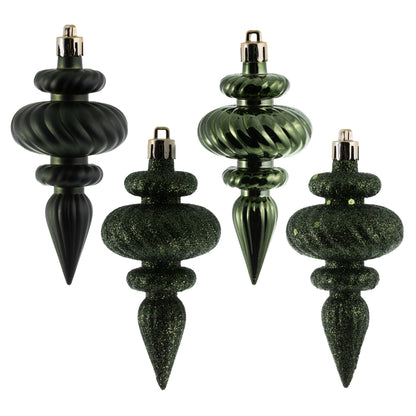 Vickerman 4" Moss Green 4-Finish Finial Ornament 8 per Box