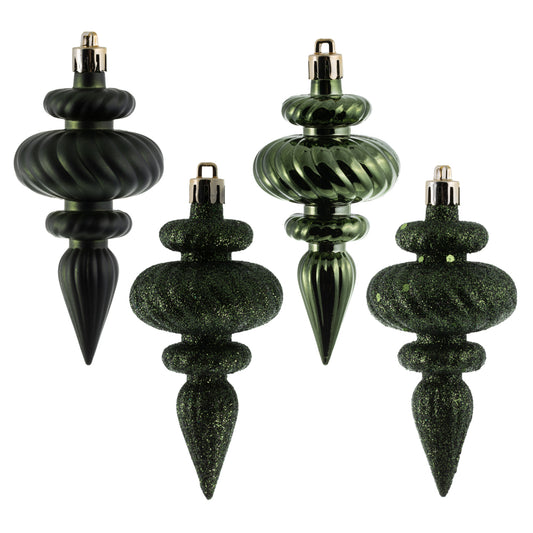 Vickerman 4" Moss Green 4-Finish Finial Ornament 8 per Box