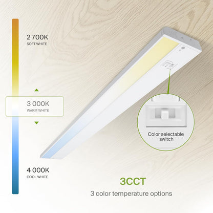 ASD Lighting LED Under Cabinet Linear 40" 20W 120V Dimmable CCT Selectable 2700/3000/4000K Hardwired or Plug-in, Linkable, Hi/Low Switch, White UL