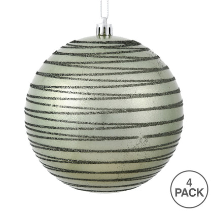 Vickerman 4" Wrought Iron Candy Finish Ball Ornament with Glitter Lines 4 per Bag