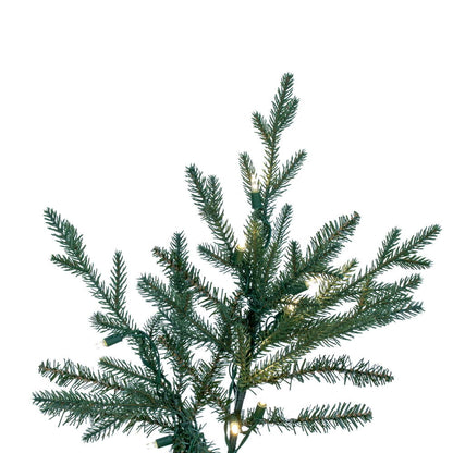 Vickerman 4.5' x 38" Slim Itasca Fraser Fir Artificial Pre-Lit Christmas Tree with 250 Pure White LED Mini Lights, 678 Realistic PE/PVC Tips, 6' Step On/Off Power Cord and Folding Metal Tree Stand. Assembly is required.