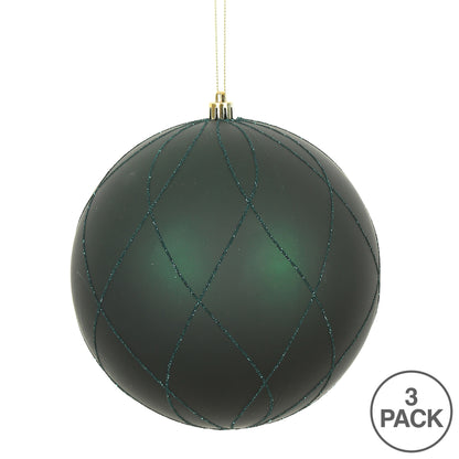 Vickerman 6" Midnight Green Matte and Glitter Swirl Ball Ornament 3 per Box