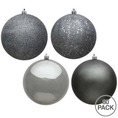 Vickerman 2.4" Pewter 4-Finish Ball Ornament Assortment 60 per Box