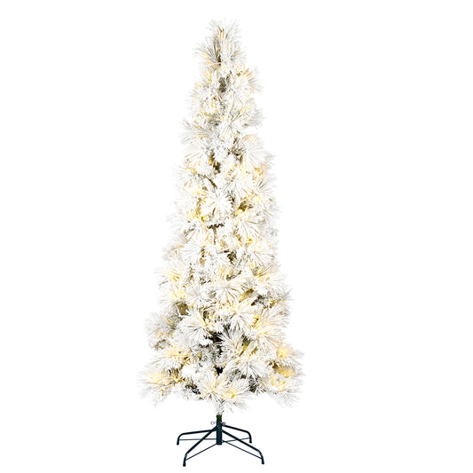 Vickerman 6' x 30" Flocked Atka Pencil Artificial Christmas tree Warm White LED Lights.