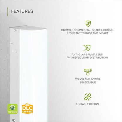 ASD Lighting LED Stairwell Fixture 2ft 20/24/28W 120-277V 0-10V Dimmable 140Lm/W 3500/4000/5000K with Motion Sensor White UL DLC Standard
