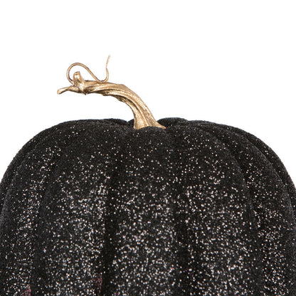 Vickerman 8" Black Pumpkins Set of 3. Three pieces assorted Fabric pumpkin with polystyrene inner.