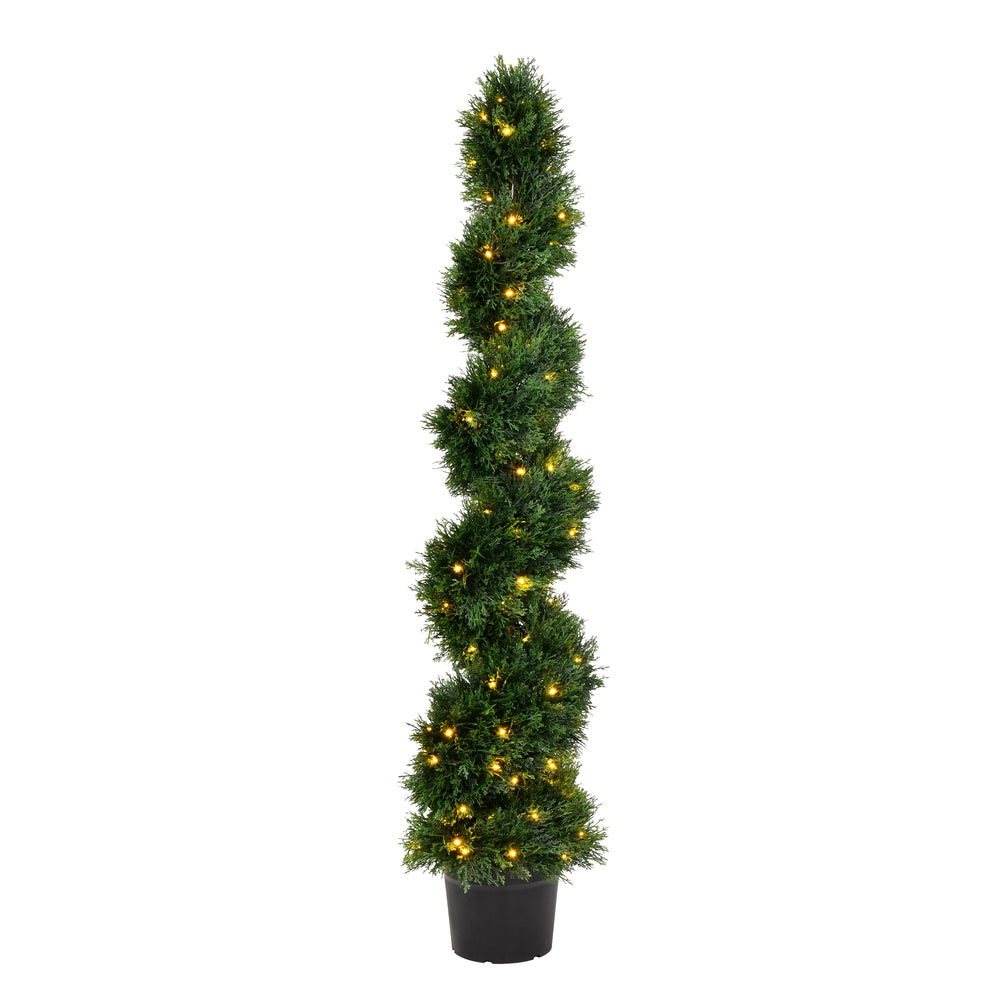 Vickerman 5' Artificial Potted Green Cedar Spiral Tree.
