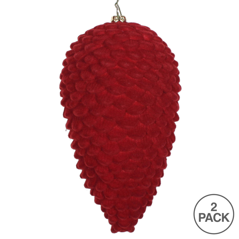 Vickerman 7" Burgundy Flocked Pinecone Christmas Ornament Pack of 2