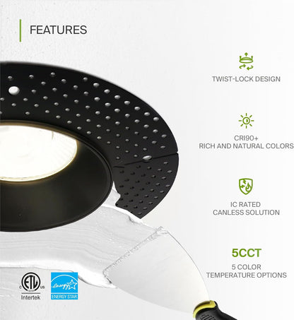ASD Lighting LED Trimless Downlight Round 6inch 24W 120V Triac 2700/3000/3500/4000/5000K Black ETL Energy Star