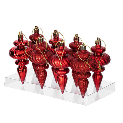 Vickerman 4" Red 4-Finish Finial Ornament 8 per Box. Made of shatterproof plastic.