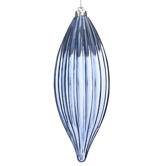 Vickerman 8" Periwinkle Shiny Line Finial 4/Bag. This ornament features a straight line design that will add texture to any holiday decorating project. Includes 4 pieces per bag.