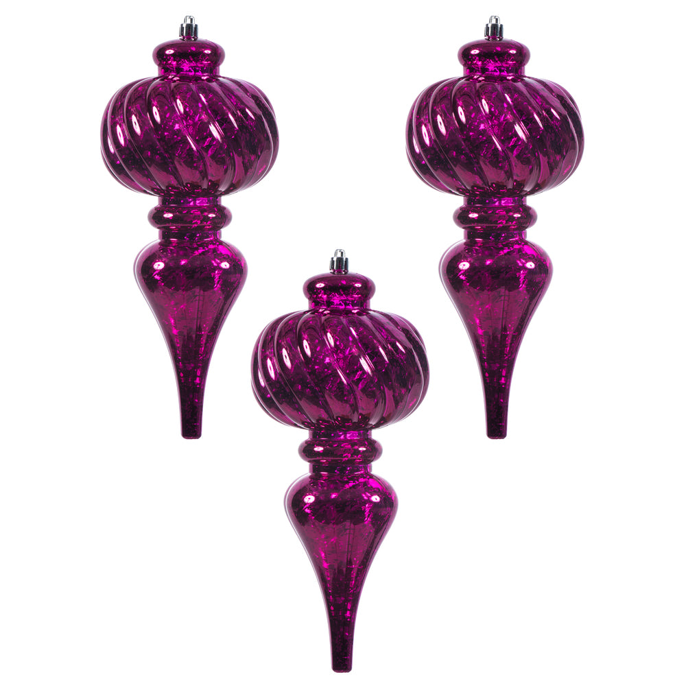 Vickerman 10" Magenta Shiny Mercury Finish Plastic Finial 3 to a bag 1 Year Christmas Seasonal Warranty