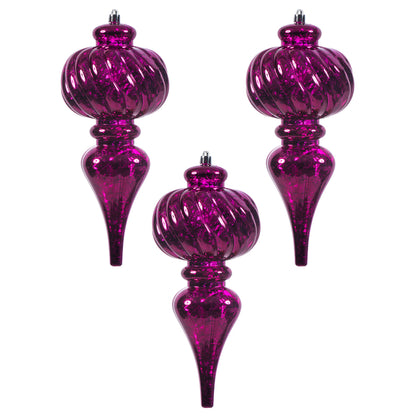 Vickerman 10" Magenta Shiny Mercury Finish Plastic Finial 3 to a bag 1 Year Christmas Seasonal Warranty