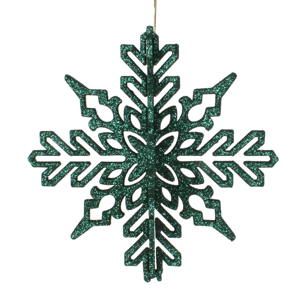 Vickerman 6" Emerald 3D Glitter Snowflake Christmas Ornament Set of 3