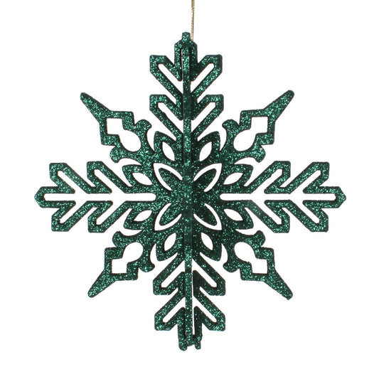 Vickerman 6" Emerald 3D Glitter Snowflake Christmas Ornament Set of 3