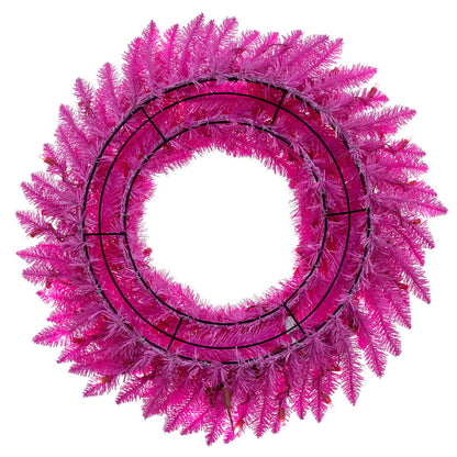 Vickerman 36" Hot Pink Artificial Pre-Lit Wreath with 150 Pink LED Mini Lights and 288 Realistic PVC Tips.