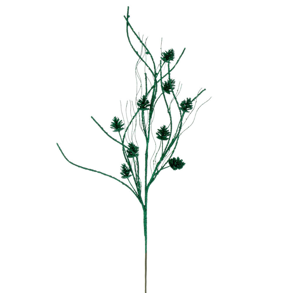 Vickerman 32" Seafoam Mini Pinecone Twig Glitter Spray 6 per bag.