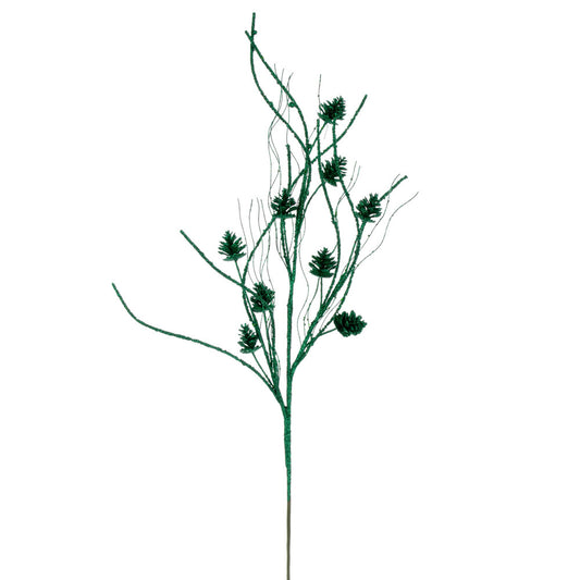 Vickerman 32" Seafoam Mini Pinecone Twig Glitter Spray 6 per bag.