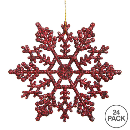 Vickerman 4" Burgundy Glitter Snowflake Christmas Ornament 24 per Box