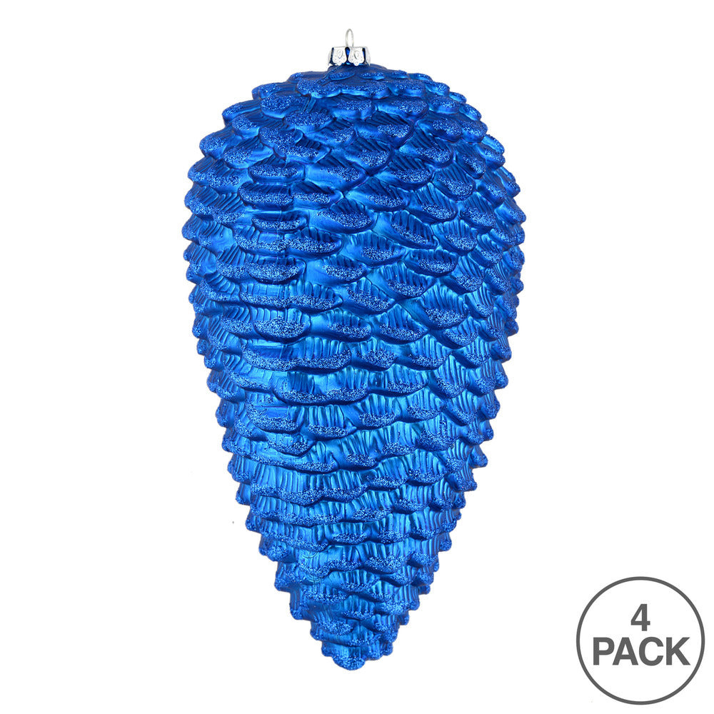 Vickerman 7" Blue Matte Glitter Pinecone Christmas Ornament 4 per pack