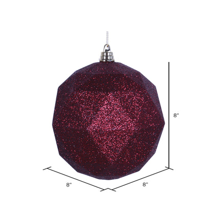 Vickerman 8" Burgundy Glitter Geometric Ball Ornament