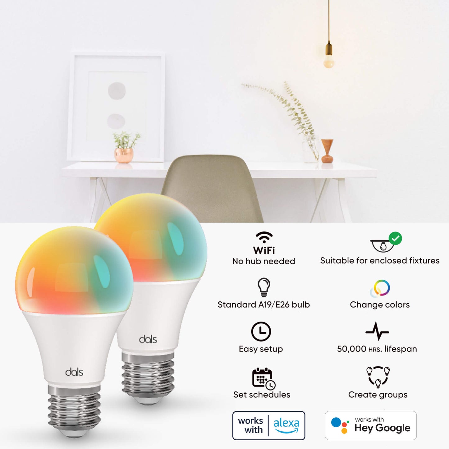DALS Connect SMART Starter Pack  2xA19 + 2xPlug + 1xDimmer + 1x3M Tape