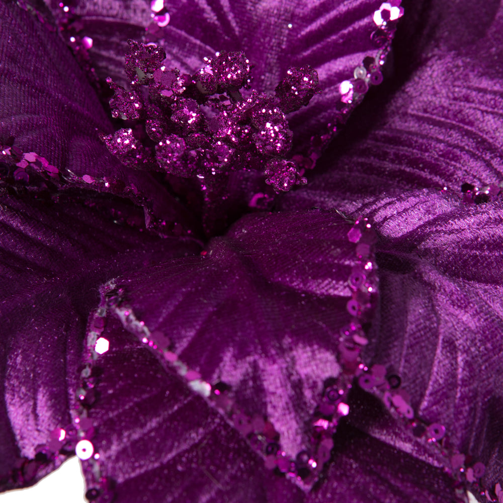 Vickerman 24" Purple Velvet Sequin Trim Poinsettia 3 per bag.