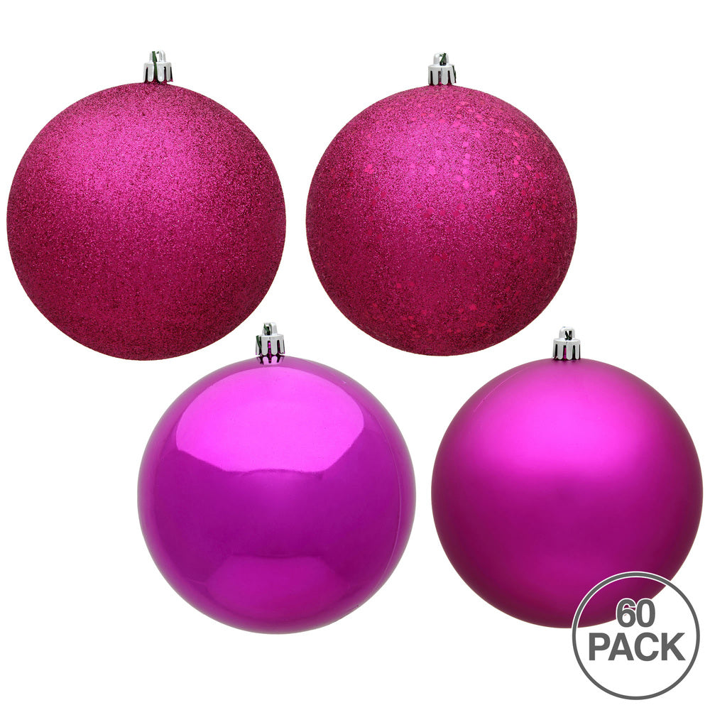 Vickerman 2.4" Fuchsia 4-Finish Ball Ornament Assortment 60 per Box