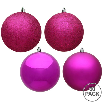 Vickerman 2.4" Fuchsia 4-Finish Ball Ornament Assortment 60 per Box