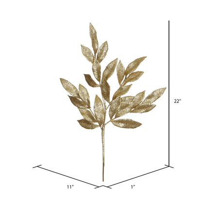 Vickerman 22" Gold Glitter BayLeaf Artificial Christmas Spray. Includes 12 sprays per pack.