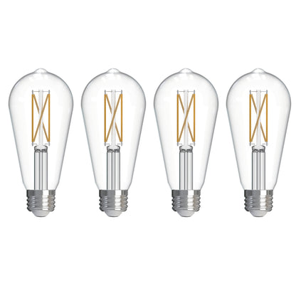 Bulbrite 776243 LED Filament Pack of 4, 7.6 Watt Dimmable ST18 Light Bulb with Clear Finish and Medium Screw E26 Base - 3000K(Soft White Light), 800 lumens