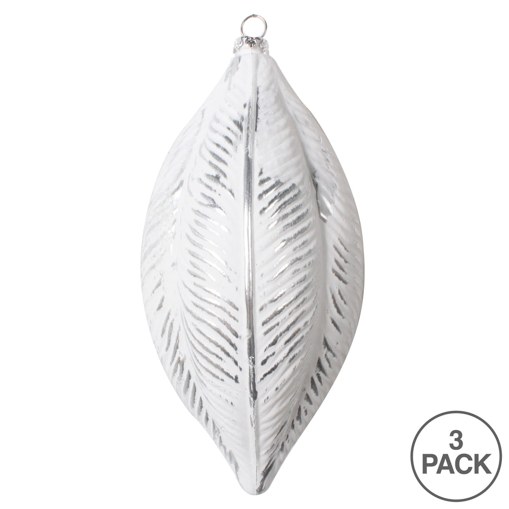 Vickerman 6" Silver Brushed Feather Christmas Ornament Set of 3