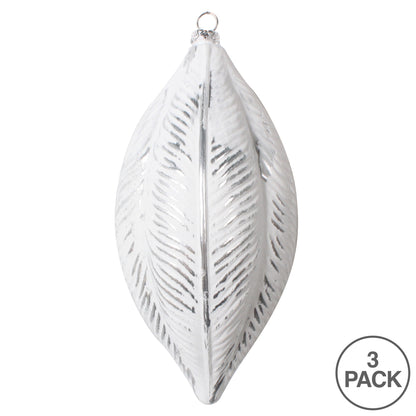 Vickerman 6" Silver Brushed Feather Christmas Ornament Set of 3