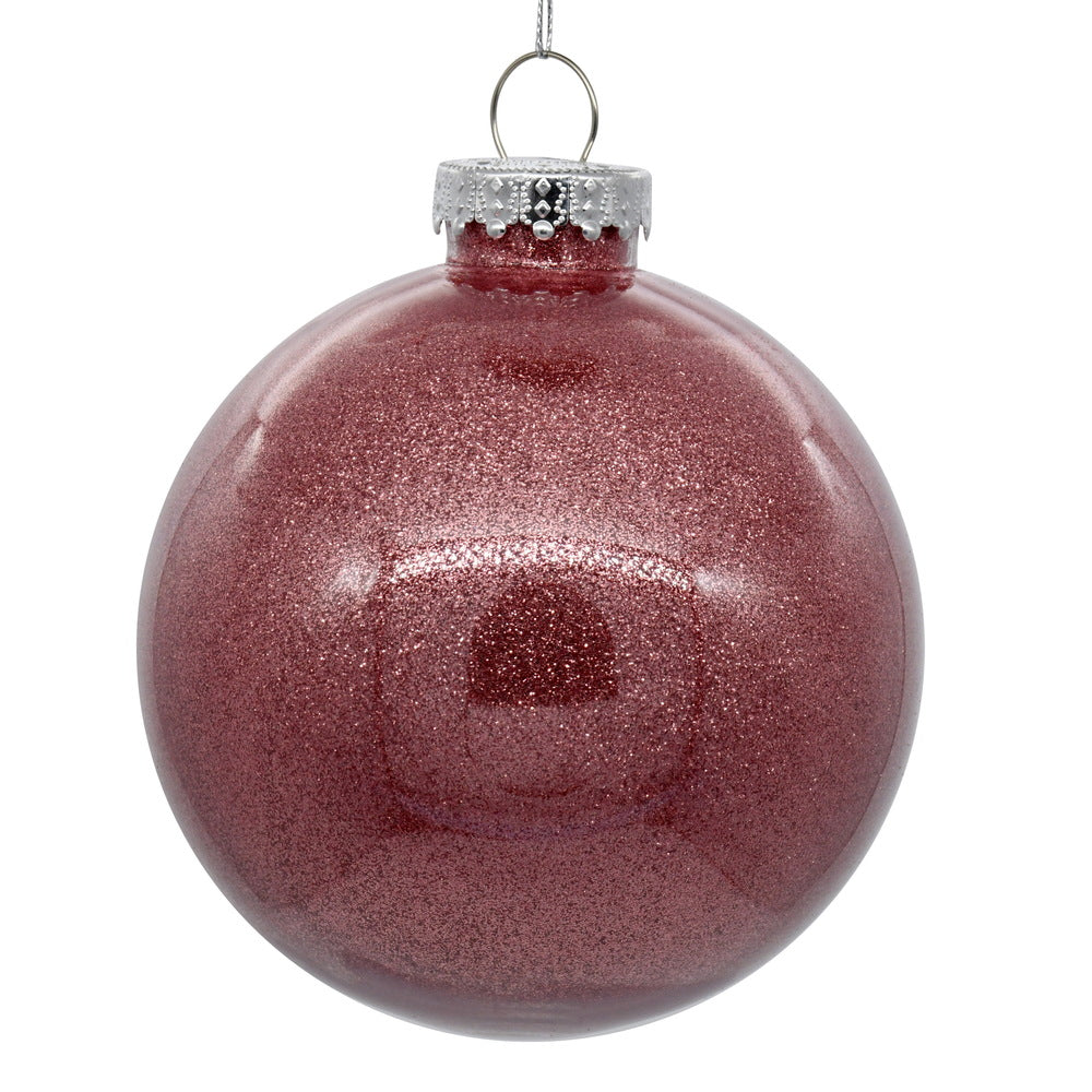 Vickerman 3" Clear Ball Christmas Ornament with Mauve Glitter Interior 12 Pieces per bag