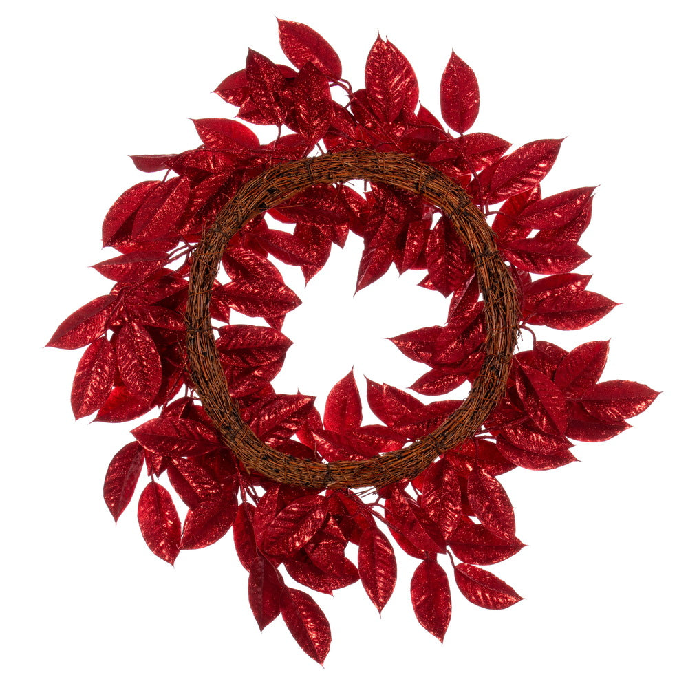 Vickerman 24" Red Artificial Gardenia Glitter Wreath.