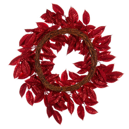 Vickerman 24" Red Artificial Gardenia Glitter Wreath.