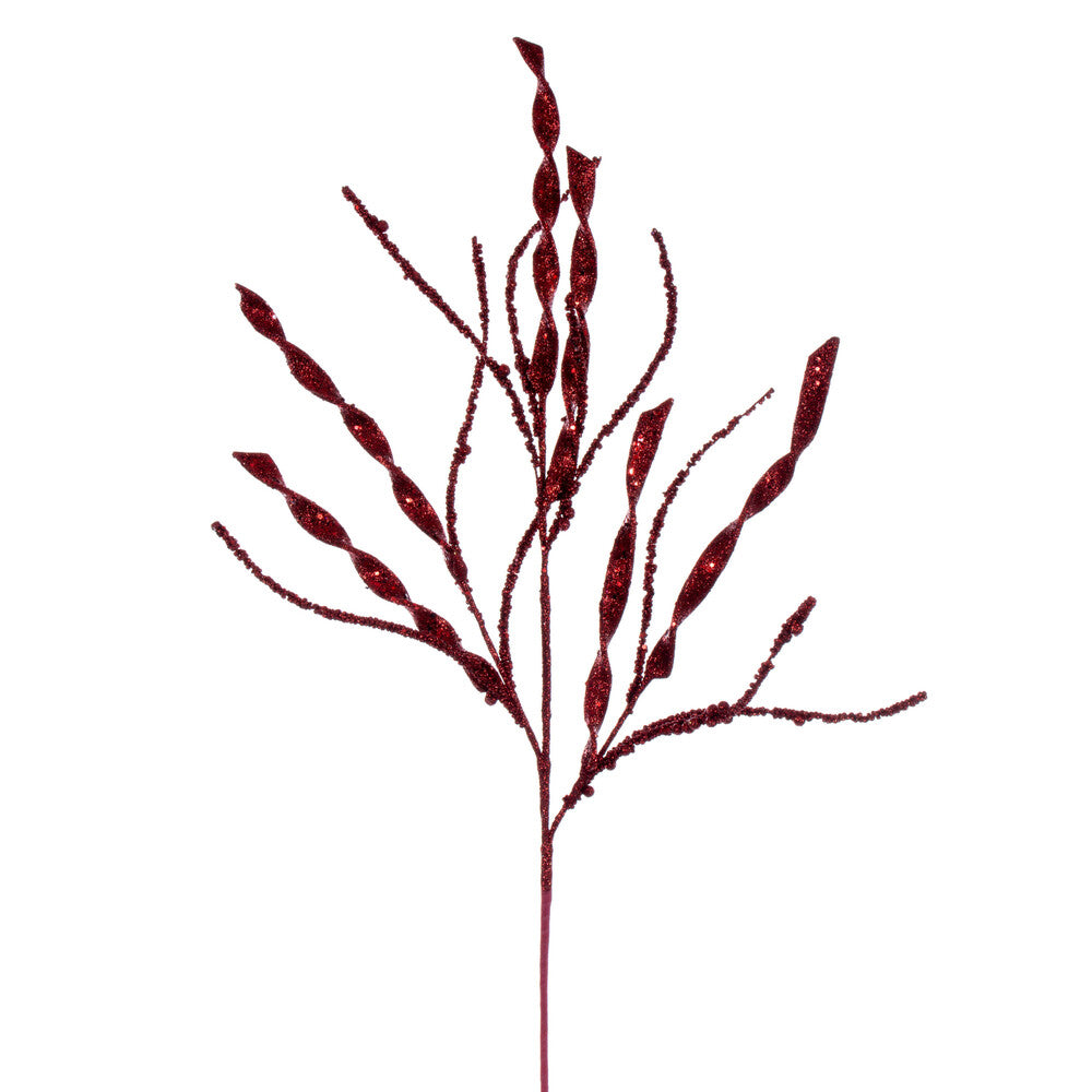 Vickerman 34" Burgundy Wavy and Spiral Glitter Spray 6 per bag.
