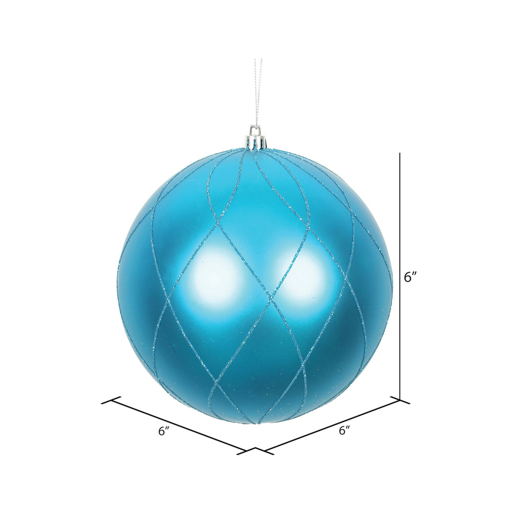 Vickerman 6" Turquoise Matte and Glitter Swirl Ball Ornament 3 per Box