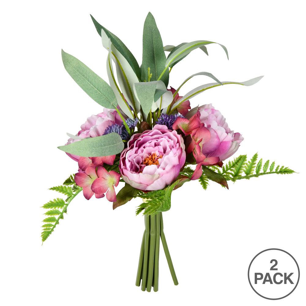 Vickerman 14'' Artificial Pink-Mauve Peony Bouquet Pack of 2
