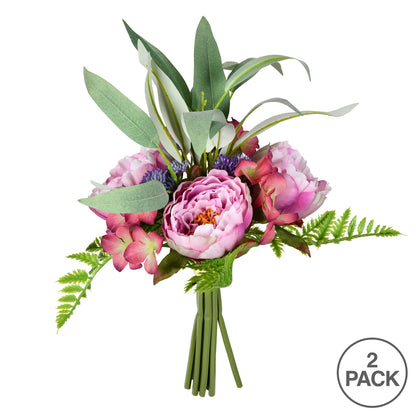 Vickerman 14'' Artificial Pink-Mauve Peony Bouquet Pack of 2